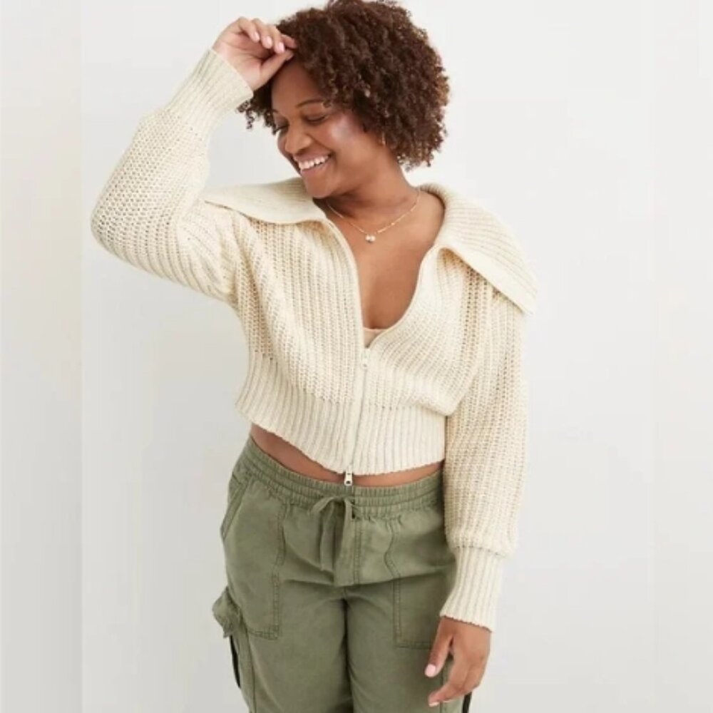Aerie Cropped Double ZIp Sweater